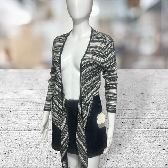 Cache Black & White Stripped Ballerina Wrap Sweater - Picture 3 of 9